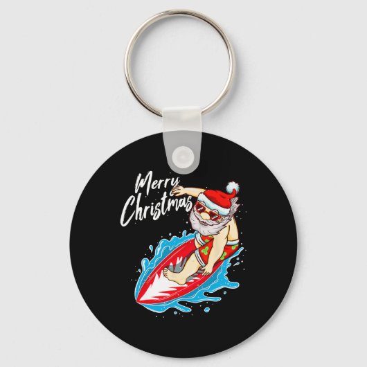 Grappige surfende kerstman Hawaiaanse kerstman Sleutelhanger (Voorkant)