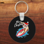 Grappige surfende kerstman Hawaiaanse kerstman Sleutelhanger (Voorkant)