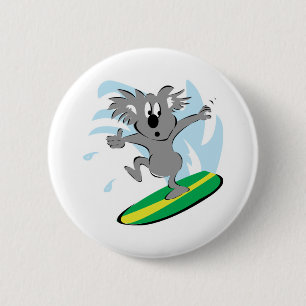 grappige surfende koalabeer ronde button 5,7 cm