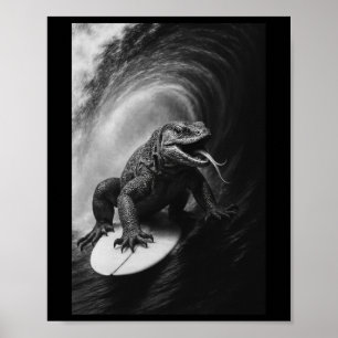 Grappige Surfende Monitorhagedis Selfie Surfplank Poster