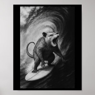 Grappige Surfende Possum Selfie Op Surfplank Stran Poster
