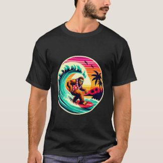Grappige Surfende Sasquatch Hawaiaanse Zonsonderga T-shirt