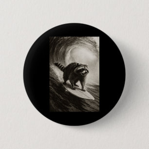 Grappige Surfende Wasbeer Selfie Op Surfplank Stra Ronde Button 5,7 Cm
