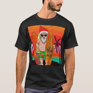 Grappige Surfer Sinterklaas Zomer Zonsondergang Ke T-shirt
