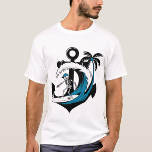 Grappige Surfer Skelet Strand Sfeer Zomer Surf T-s T-shirt