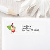 grappige surfer van cartoon surfende santa claus etiket (Insitu)