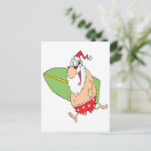 grappige surfer van cartoon surfende santa claus feestdagenkaart (Staand voorkant)
