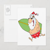 grappige surfer van cartoon surfende santa claus feestdagenkaart (Voorkant / Achterkant)