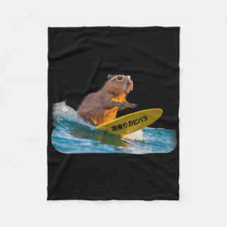 Grappige Surfing Capyra Realistisch Zonsondergang Fleece Deken