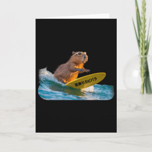 Grappige Surfing Capyra Realistisch Zonsondergang Kaart