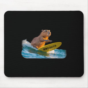 Grappige Surfing Capyra Realistische Zonsondergang Muismat