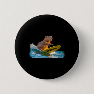 Grappige Surfing Capyra Realistische Zonsondergang Ronde Button 5,7 Cm