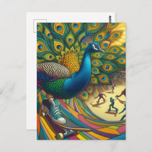 Grappige Surreal Peacock draagt tennisschoen skate Briefkaart (Voorkant / Achterkant)