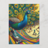 Grappige Surreal Peacock draagt tennisschoen skate Briefkaart (Voorkant)