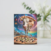 Grappige Surreal Pizza Koe Kleurrijke Collage Briefkaart (Staand voorkant)