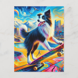 Grappige Surreal Skateboarden Border Collie Briefkaart