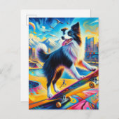Grappige Surreal Skateboarden Border Collie Briefkaart (Voorkant / Achterkant)
