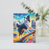Grappige Surreal Skateboarden Border Collie Briefkaart (Staand voorkant)