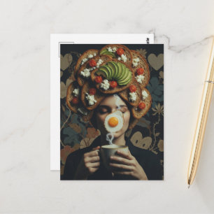 Grappige Surrealistische Avocado Toast en koffie d Briefkaart
