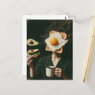Grappige Surrealistische Avocado Toast en koffie v Briefkaart
