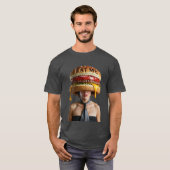 Grappige surrealistische cheeseburger vrouw t-shirt (Voorkant volledig)