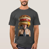 Grappige surrealistische cheeseburger vrouw t-shirt (Voorkant)