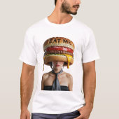 Grappige surrealistische cheeseburger vrouw t-shirt (Voorkant)