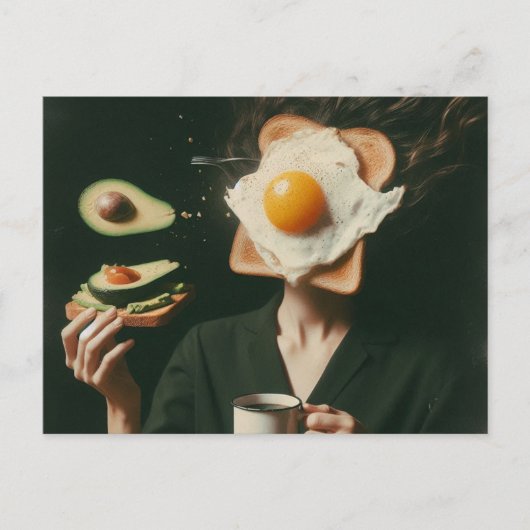 Grappige surrealistische eieren en toast ontbijt v briefkaart (Voorkant)