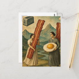 Grappige Surrealistische Ontbijt Vrouwen Bacon en  Briefkaart