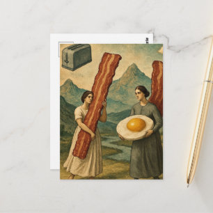 Grappige Surrealistische Ontbijt Vrouwen Bacon en  Briefkaart