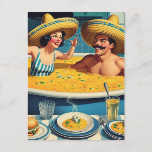 Grappige surrealistische soep hot tub briefkaart