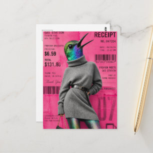 Grappige Surrealistische Tankstation Mode Kolibrie Briefkaart