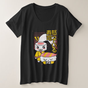 Grappige Sushi Karate Vechters Cartoon Ontwerp Grote Maat T-shirt