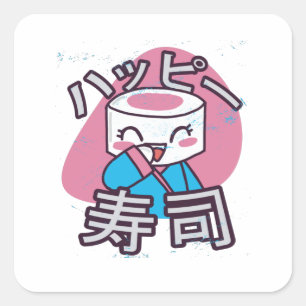 Grappige Sushi Meester Cartoon Ontwerp Vierkante Sticker
