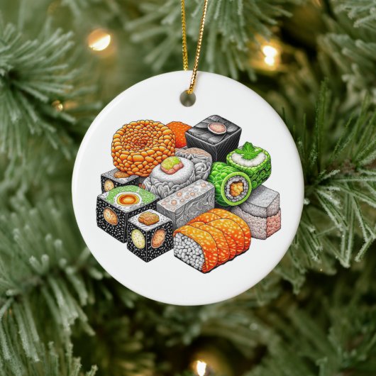 Grappige Sushi Pun Kerstmis Keramisch Ornament (Boom)