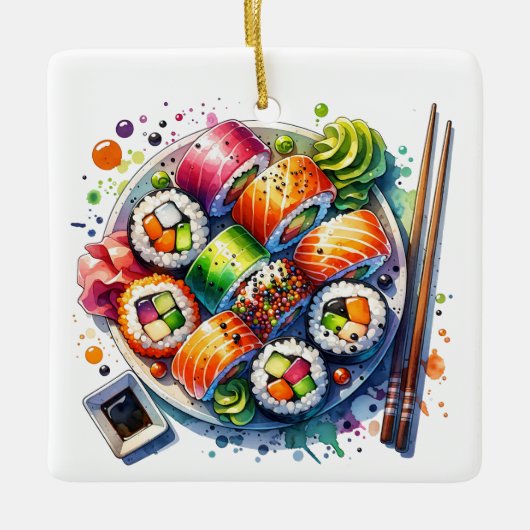 Grappige Sushi Rolls Pun Gepersonaliseerde Kerst Keramisch Ornament (Voorkant)