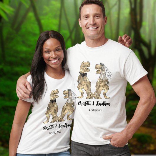 Grappige T-Rex Bruid & Bruidegom Dinosaur Huwelijk T-shirt