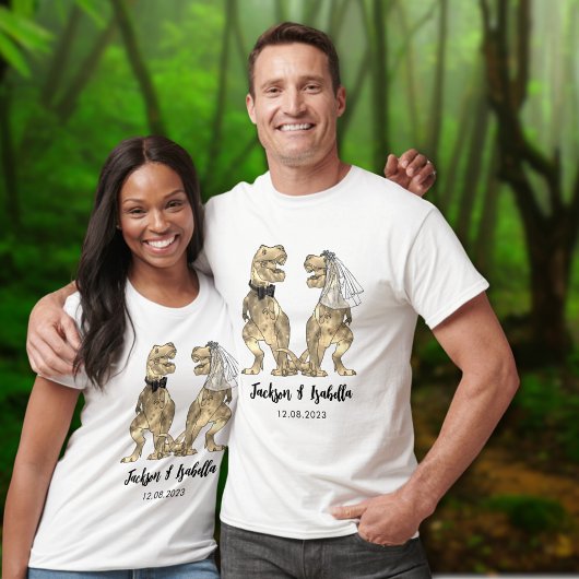 Grappige T-Rex Bruid & Bruidegom Dinosaur Huwelijk T-shirt
