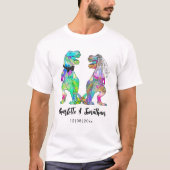 Grappige T-Rex bruid & bruidegom dinosaurus bruilo T-shirt (Voorkant)