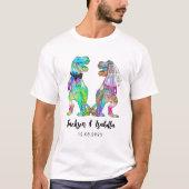 Grappige T-Rex bruid & bruidegom dinosaurus bruilo T-shirt (Voorkant)