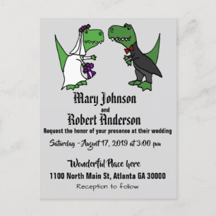 Grappige T-rex bruid en bruidegom bruiloft uitnodi Uitnodiging Briefkaart