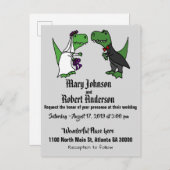 Grappige T-rex bruid en bruidegom bruiloft uitnodi Uitnodiging Briefkaart (Voorkant / Achterkant)