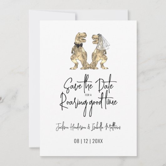 Grappige T-Rex bruid en bruidegom dinosaurus bruil Save The Date (Voorkant)