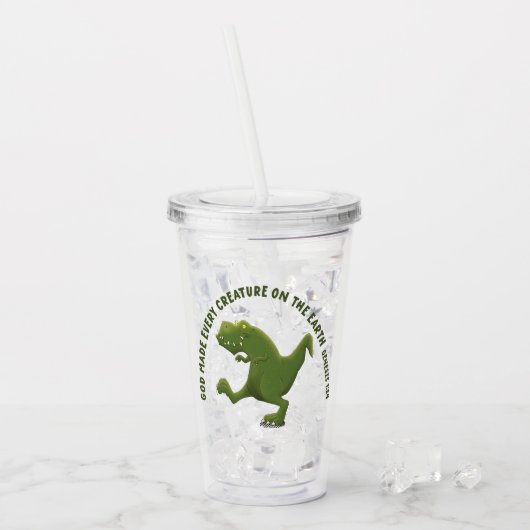 Grappige T rex cartoon God maakte elk schepsel Acryl Drinkbeker (Voorkant ijs)