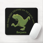 Grappige T rex cartoon God maakte elk schepsel Muismat (Met muis)