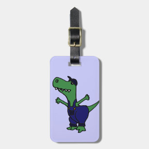 Grappige T-rex Dinosaur in Overall Bagagelabel