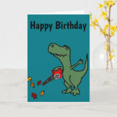 Grappige T-rex dinosaurus blaast bladeren Kaart (Gele Bloem)