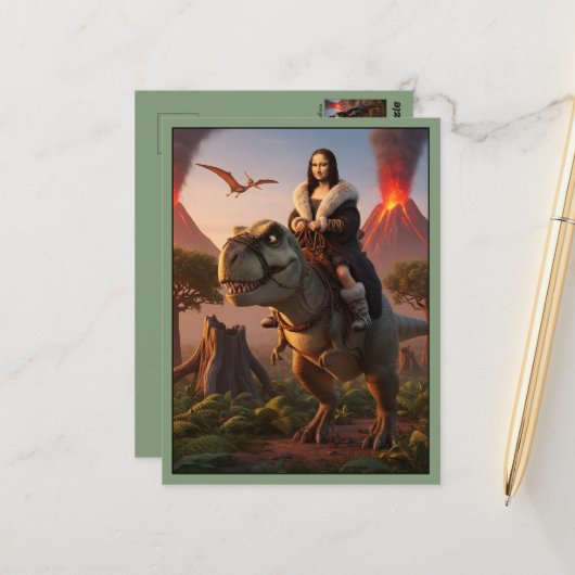 Grappige T Rex Dinosaurus Briefkaart (Voorkant / Achterkant in situ)