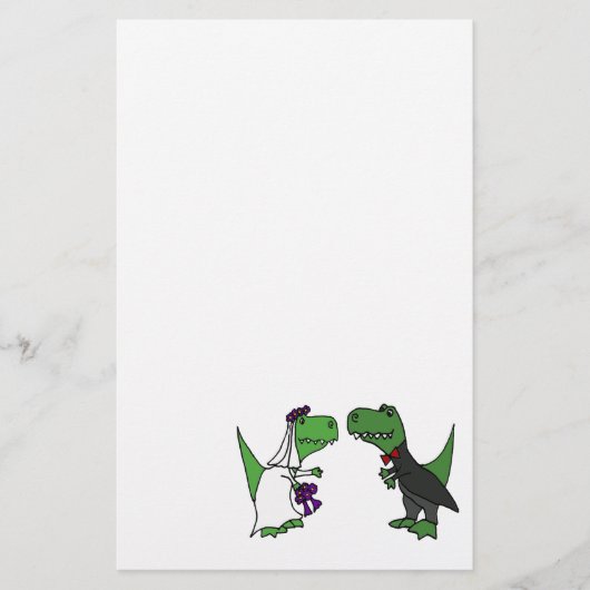 Grappige T-rex Dinosaurus Bruid en bruidegom Huwel Briefpapier (Voorkant)