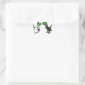 Grappige T-rex Dinosaurus Bruid en bruidegom Huwel Ronde Sticker (Tas)